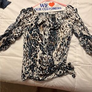 Chico's Black and White Ruched Tie Front Blouse